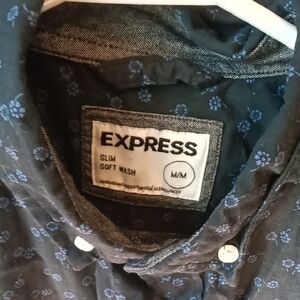 Express Men's Navy Floral Button Down Shirt